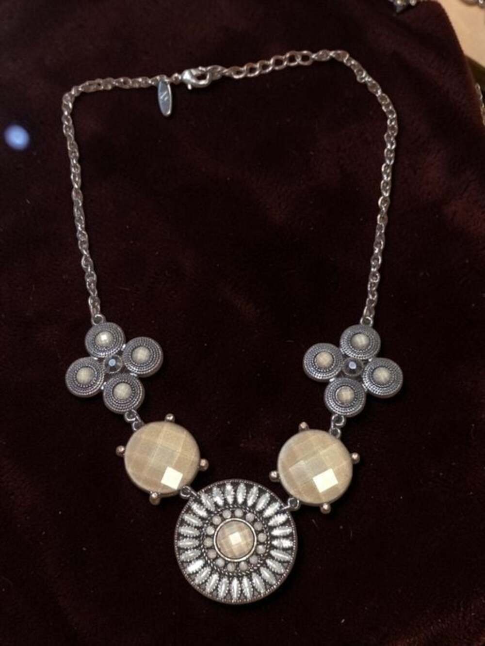 New York & Company Statement Necklace Silver Tone Gold Accents